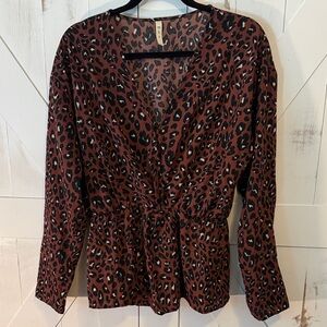 MTS Animal Print V-Neck Peplum Blouse